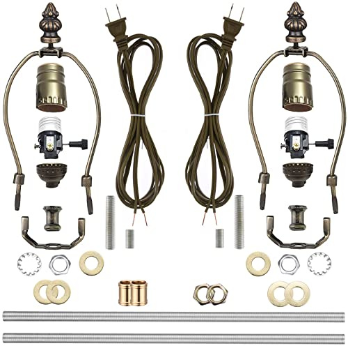 Canomo 2 Sets Lamp Making Kit Lamp Wiring Kit with 8 Inch Harp, 2 Pieces 12 Lamp Pipe, and All Parts Needed and Instructions for DIY Lamp Design or Repair, Antique Brass