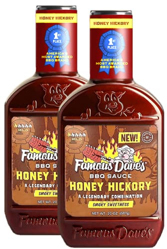 Famous Dave's Honey Hickory - Salsa para barbacoa, paquete de 2 unidades, ahumada y dulce para pollo, cerdo, pescado, verduras, suave