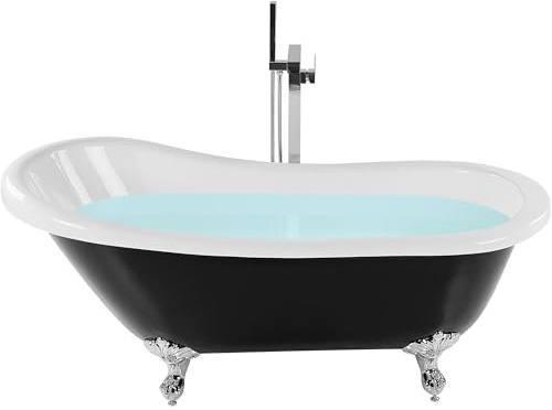 Retro Badewanne schwarz oval freistehend 153 x 77 cm Löwenfußen in silber Cayman