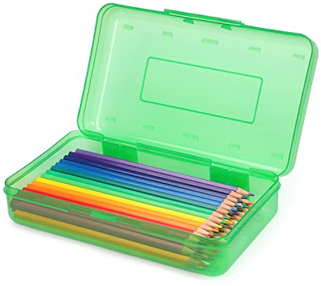 Tamaki 1 Pack Plastic Pencil Box Large Capacity Pencil Boxes Clear Boxes with Snap-tight Lid Stackable Design and Stylish Office Supplies Storage Organizer Box, Green