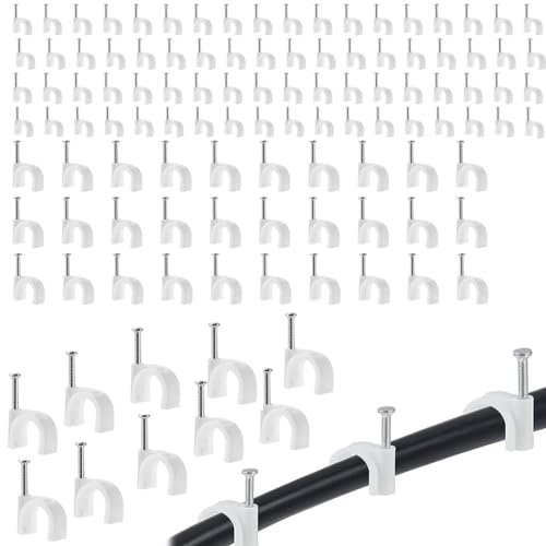 Cable Clips, 80pcs, White 6mm 8mm 10mm, Used for ethernet Cable, Telephone line, TV Cable, Perfect for Organising your wires, Steel Nail, Durable and Easy to Install, Cable Management (80)