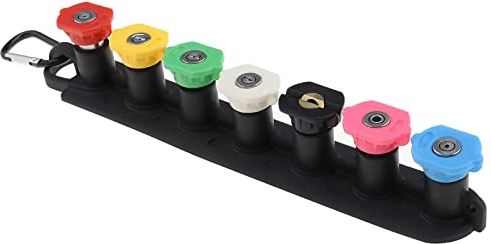 EMSea Lot de 7 buses de pulvérisation pour nettoyeur haute pression avec support, 5 modes (0°, 15°, 25°, 40°, 65°) et 2 embouts de rinçage/savon, 4000 psi, laiton et caoutchouc, connexion rapide,
