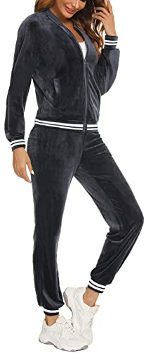 Enjyam Träningsdräkter Kvinnor Chandal Full Sportig Hoodie T-shirt Långärmad och Byxor Casual Yoga Löpning Fitness Sportkläder med Randig 2 stycken, B, L