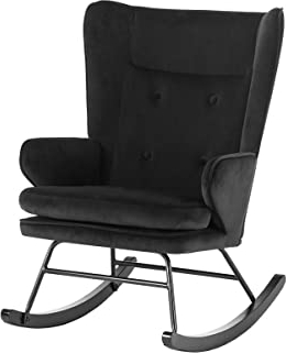 Qiyano Tahdia Schaukelstuhl Schwarz, Schaukelsessel mit Armlehne, Gepolsterter Sessel Wohnzimmer, Hochwertige Verarbeitung, 180 kg Tragkraft