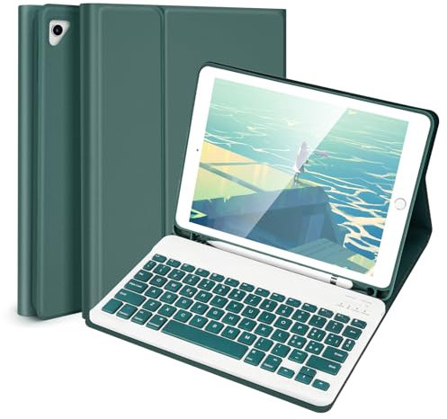 Lively Life Custodia con Tastiera per iPad 9.7 - Tastiera Rimovibile Wireless Cover per iPad - Verde Scuro