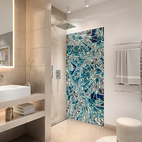 StickerProfis Duschrückwand selbstklebend 1,8mm - 3D BLUE CRYSTAL - hochglänzende Kunststoff Wandverkleidung für Badewanne und Dusche & Duschkabine