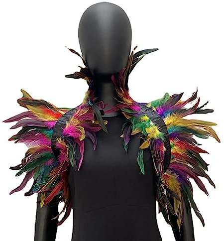 Federkragen, Gothic Feder Achselzucken Schalkragen Halloween Kostüm Feder Epaulet Shrug Damen Federumhang Kostüm Bühne Schalkragen Cape Schal Choker Kragen für Foto Requisite Cosplay Party Kleidung