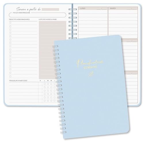 BIROYAL Agenda hebdomadaire non daté - Format A5 - Planning hebdomadaire avec liste de tâches - Large zone de notes - 52 feuilles en français - Couverture rigide