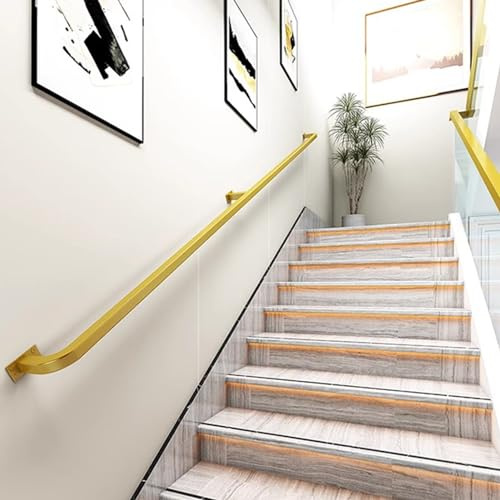 Corrimano per scale moderne per scale interne ed esterne, 1 m 150 cm 2 m 3 m 420 cm Ringhiere per scale in ferro battuto in metallo con supporto per montaggio a parete - Decorazione domestica dorata (