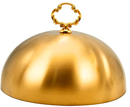 Gold Stainless Steel Food Dome Cover Food Protecting Dome Cover Serving Plate Dish Dome Cake Butter Dessert Cheese Cover for Burgers Restaurant Party (Flower Wreath Bead)