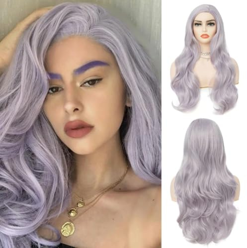 Salaibs Parrucche ondulate lunghe viola chiaro per le donne parrucca naturale ricci laterali parrucca sintetica per Halloween parrucca lavanda quotidiana