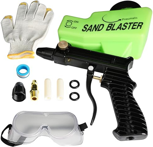 Sand Blaster Gun Kit, Gravity Feed Sandblaster 90PSI for Air Compressor, 3X Ceramic Nozzles, Paint Rust Remover, Mirror Glass Etching, Aluminum Sand Soda Blaster Jobs