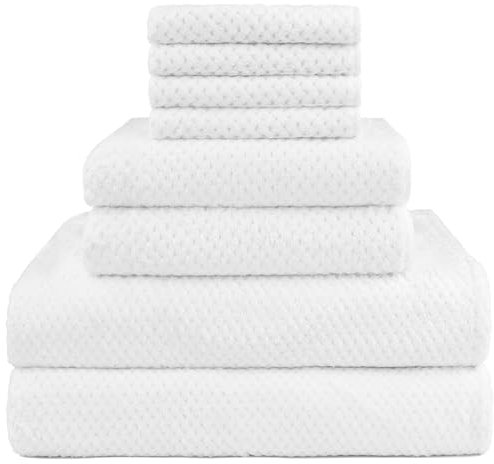 HOMEXCEL 8-teiliges Badetuch-Set, Mikrofaser-Badetuch – 2 Badetücher, 2 Handtücher und 4 Waschlappen, superweiche, sehr saugfähige Handtücher für Badezimmer, Fitnessstudio, Hotel und Spa (weiß)