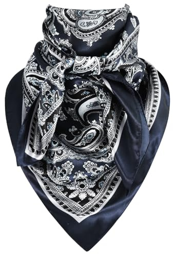 DAMILY Bandana Herren Großes Western Halstuch Cowboy Tuch, Kopftuch 90x90 | Vintage Satin Bandana quadratisch, für Herren & Damen, Motorrad Piratentuch, Festival Haarband