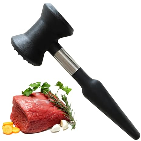 Martillo ablandador de carne con mango de agarre de silicona suave, mazo de doble cara para cocina, resistente para ablandar filetes, carne de res y pescado, aplanador de carne
