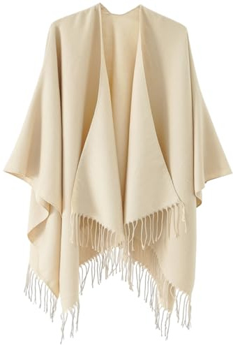 Shmily Girl Poncho Châle Femme Écharpe Cape Épaissie Elégant Chaud Hiver Grand Taille Foulard Chaud Ouverture Cachemire d'imitation Douce Châle(Beige)