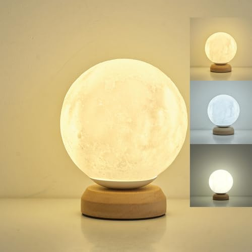 LED Wood Table Lamp, 3-Color Temperature Bedside Lamp,Bedroom Bedside Night Light, Dimmable Led Lighting, Small Table Lamps for Living Room OfficeCreative Home Decor, Unique House warmging Gift