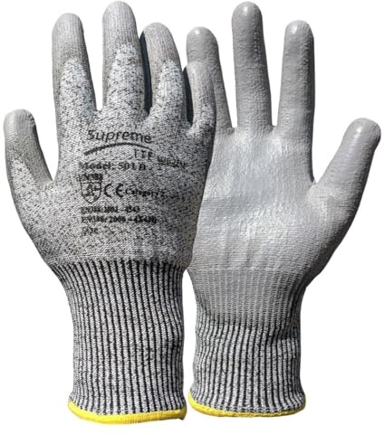 TOKHA SAFETY 12 Pairs Cut Protect Level 5/D Work Gloves HPPE Yarn knitted Liner PU Coated Palm Light-Weight Comfort Assembling DYI (XL (Size 10))