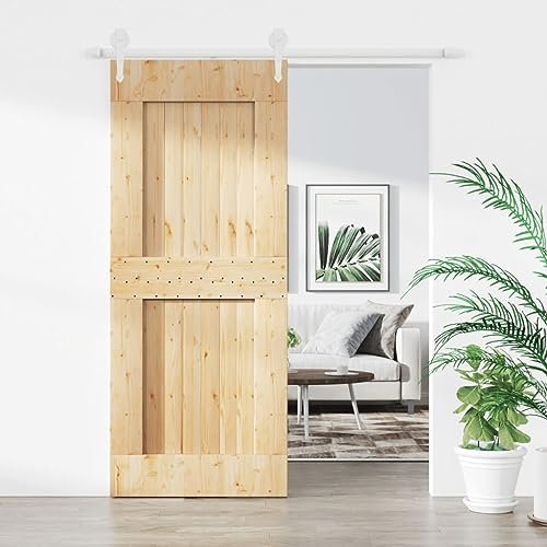 TREISL Porte coulissante intérieure avec ensemble de matériel 85 x 210 cm bois massif pin porte coulissante extérieure portes intérieures moderne porte de chambre bois pour cuisine grange garage blanc