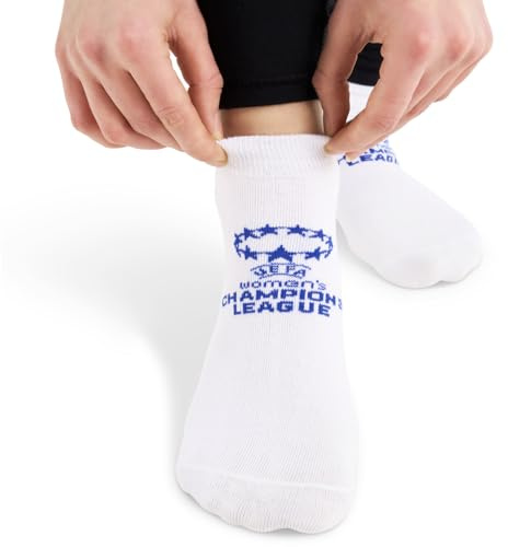 UEFA Women's Champions League Socks, Pack of 3 - UWCL Officially Licensed Merchandise Cotton Blend, Essential Football Fan Wear, Adults Size UK 4-7, White