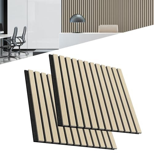 UISEBRT 2 Stück Akustikpaneele Set Wandverkleidung Wandpaneele aus Echtholz Furnier Akustikplatten Lamellenwand Holzpaneele Wand 3D Holzpaneele Akustikfilz 60 x 60 cm Holzfarbe