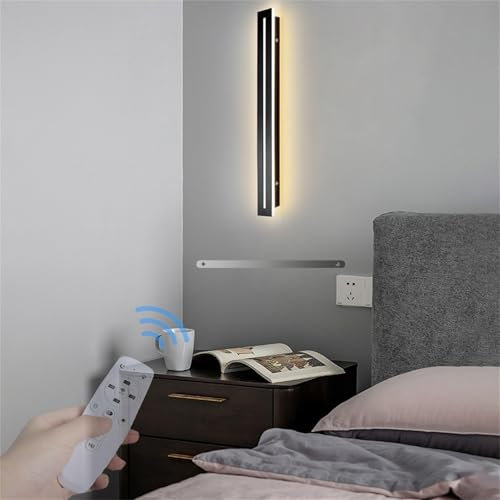 LED Wandleuchte Dimmbar mit Fernbedienung Wandlampe Innen Lang Strip Nachtlampe Wandlicht Lange Moderne Aluminium Bettlampe Wandbeleuchtung für Wohnzimmer Schlafzimmer Treppe Flur (Schwarz,200cm)