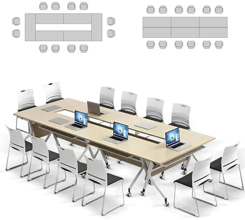 Tragbarer, faltbarer Konferenztisch mit Rollen, ideal für 6 bis 10 Personen, moderner Chefschreibtisch mit Podcast-Tisch, extra breites Design und Klappdeckel, 6 Stück
