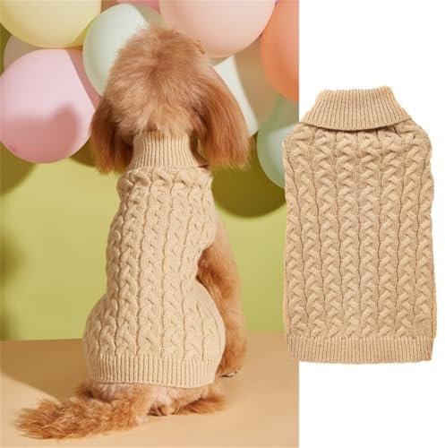 FANSU Hundepullover Kleine Hunde, Hunde Pullover Waschbar Hundepulli, Weich Einfarbig Strickpullover Hunde Shirt Elastisch Warmer Hunde Pullis, Strickpullover mit Beinen (XS,Khaki)