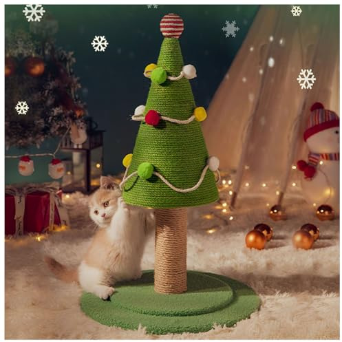 Árbol para Gatos de Navidad con Poste Rascador de Sisal, Torre Rascador Grande para Gatos de Interior, Juguete Rascador con Bolas Colgantes para Proteger Muebles, Resistente y Segu