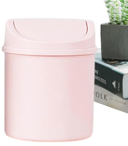 WJnflQN bote de basura - Papelera de mesa pequeña con tapa,Cesta de papel pequeña, papelera de escritorio, papelera para el hogar, tocador, mesa, coche, Interior, baño, cocina