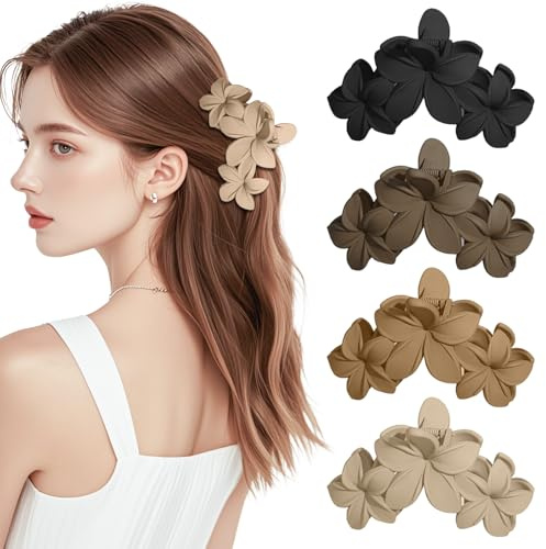 Blumenkrallen-Clip für Frauen, 4 Stück, rutschfeste Blumen-Haarklammern, starker Halt, Mädchen-Haarspange für mitteldick, Auberginen-Styling-Zubehör, Kiefer-Clips für gerade, lockige, gewellte