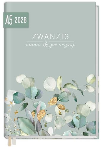 Häfft® Chäff-Timer Classic Kalender 2026 A5 Minty Leaves Buchkalender, Terminplaner, Terminkalender, Wochenplaner für 12 Monate: Jan. 26 bis Dez. 26 - nachhaltig & klimafreundlich