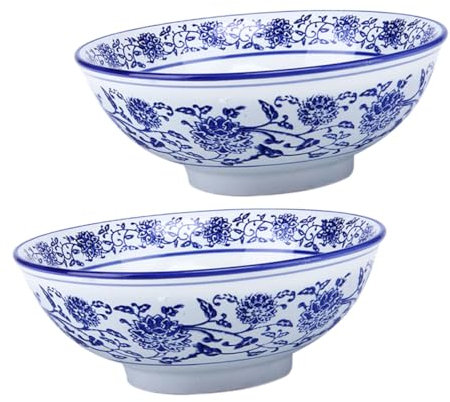 PRETYZOOM Ciotola in Ceramica per Ramen Vintage 20 Cm, Insalatiera per Noodles e Zuppa, Set 2 Pezzi per Casa e Ristoranti, Resistente per Pasti Caldi e Freddi