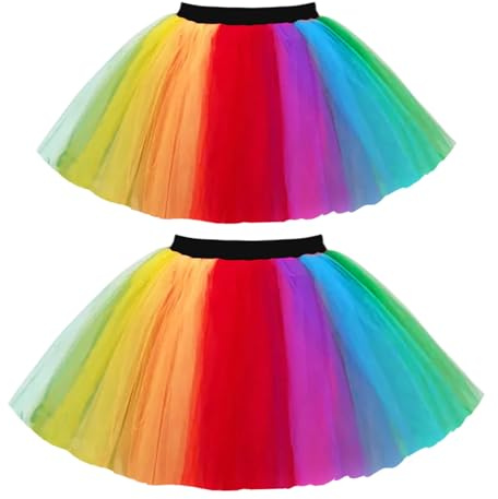 TUONYIS 2 Pièces Mesdames Néon Tutu Jupe Fantaisie Doix,Jupe Tutu pour Filles,Tutu Jupe Étoile Tulle Ballet Danse pour Les Filles de Fête des Femmes 80s Fête de Noël Halloween (Arc-en-Ciel)