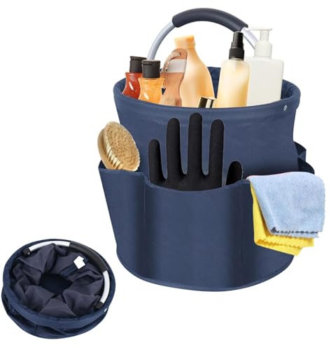 ELLECILA Cleaning Caddy with Handle, 18L Cleaning Basket, Portable Multi Cleaning organiser Caddy with a pair of gloves, Multi pocket Craft Bag Universal