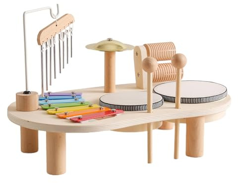 Trommel-Set aus Holz, Trommel-Set für | Drum Kick Kids Drum mit to Wind | Chime 7-in-1 Trommel-Set aus Holz Montesso RE