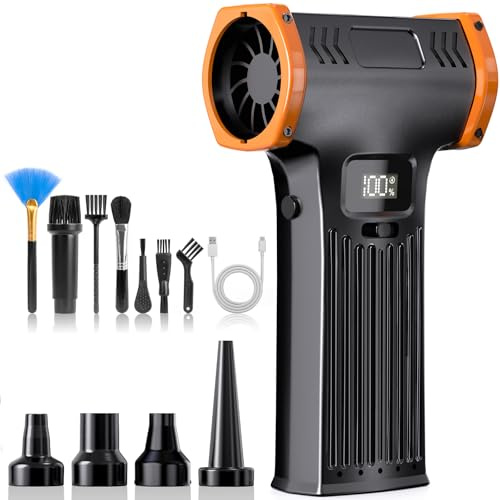 150000RPM Compressed Electric Air Duster: Rechargeable Portable Cordless Air Blower - Self-Adjustale Speed Powerful Mini Duster for Computer Keyboard Camera Outdoor and Car Cleaning (Orange)