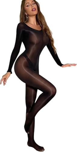 Sexy Dessous für Damen UltradüNner Nahtlose GläNzende öL GanzköRper Bodystocking Catsuit ouvert Women Fishnet Strumpfhose Unterwäschen Negligees Lingerie für Sex