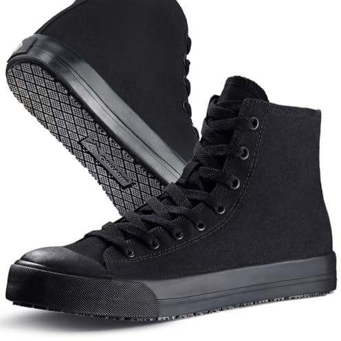 Convole Non-Slip Work Shoes for Men & Women, Unisex Oil & Water Slip-Resistant Sneakers for Food Service, Black High Top Restaurant Server Boots, Comfortable Casual Stain Resistant Chef Kitchen Shoes