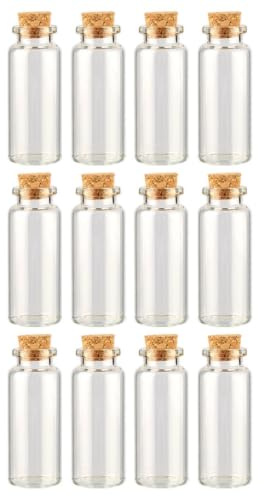 Mini Bouteilles en Verre 24x60mm Bouchon en Liège, 15ml, 12 Pièces | DIY et Loisirs Créatifs, Format Compact à Transporter, Lot de 12 Flacons pour Décoration