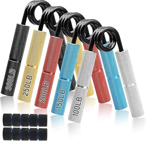 5 Pack Hand Gripper Set, Grip Strength Trainer, Resistance 100, 150, 200, 250, 300 LBS No Slip Grip Trainers, Heavy Duty Grip Workout Squeezer for Strength Training, Exercise, Injury Recovery