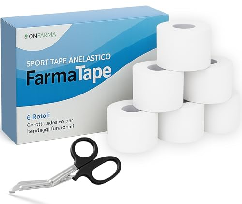 ONFARMA FARMATAPE 6 Rotoli + Forbici (6 Rotoli cm 5x10 mt + Forbici, Bianco)