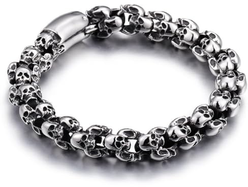 Fachoice Gotisch Schädel Kopf-Armband für Männer Dämonen-Schädel Kopf Armband Punk Teufels-Multi Skelettkopf Schmuck fur Herren