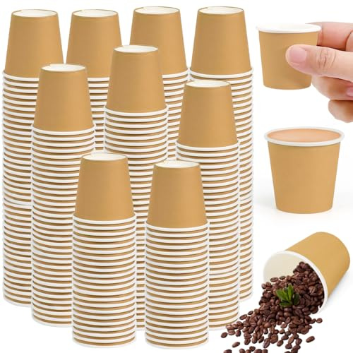 LANSKYLAN 500 PCS Vasos Cafe Desechables 30ml, Vaso de Papel Pequeño, Vaso de Cartón Desechables para Cafe, Vaso-s para Bebidas Calientes y Frías, Vaso de Papel Marron para Servir Agua Té Jugos