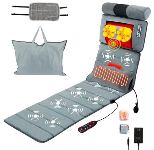 Full Body Massage Mat with Heat & Neck Lumbar Massager Pillow,Multifunctional Back Heated Mattress Pad with 10 Vibration Motors, 3 Heating Pads & 9 Massage Modes, for Neck Back Leg Pain Relief