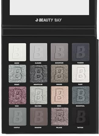 BEAUTY BAY Smoky 16 Colour Eyeshadow Palette, White Grey Navy Silver Black, Matte and Shimmer Finishes, 16 x 1.4g