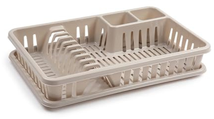 pcmoviles Escurreplato de plástico, Escurridor de Platos, Escurridor Fregadero de 2 módulos, con Bandeja Anti-Goteo, 45 cm de Ancho x 29.7 cm de Fondo x 8 cm de Altura, Color Marron