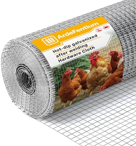 ArdeFentium 8in x 25ft Hardware Cloth Chicken Wire - 1/4 Inch 23 Gauge Hot Dipped Galvanized After Welding Welded Wire Mesh, Rust-Proof Fencing for Gardens, Chicken Coops & Poultry Netting