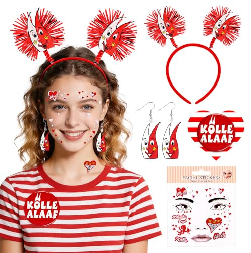 Bingtoo Karneval Kostüm Damen, Köln Rot Weiss Kostüm Damen, Karneval Köln Accessoires Deko, Kölle Alaaf Accessoires, Clown Haarreif, Gesichtstattoo, Ohrringe & Anstecker Pin
