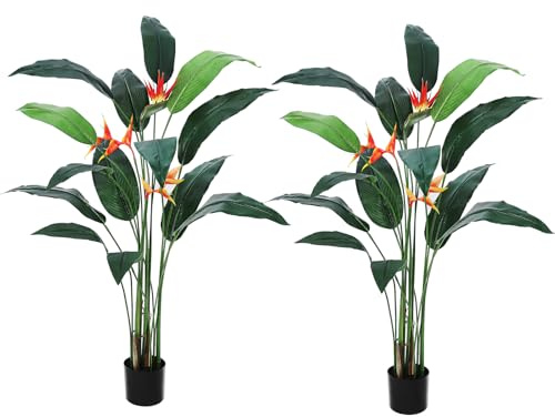 Artificial Bird of Paradise Tree 6 ft(72 in) Fake Palm Tree for Indoor Outdoor Modern Decor Faux Plants for Home Office Perfect Housewarming Gift with 14 Trunks Faux Leaves and 3 Flowers 2 Pack